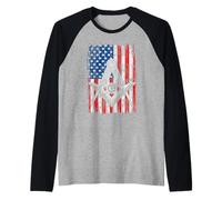 Massonica USA Bandiera Americana Piazza e Bussola Massone Maglia con Maniche Raglan