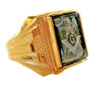 Massonico Anello Blu Scuro Massone 18kt Oro Giallo Unisex Mason 6 7 USA Nuovo