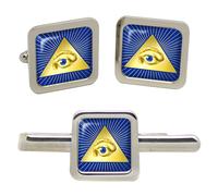 Massonico Occhio Di Provvidenza Quadrato Gemelli E Fermacravatta Set