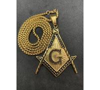 Massonico Quadrato e Bussola Placcato Oro Collo Ciondolo Unisex Pendenti