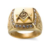 Massonico Quadrato e Bussola Uomo Color Oro Intrecciato Anello Massoneria G