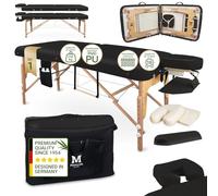 MASSUNDA - Lettino massaggio mobile Comfort Deluxe regolabile in altezza - tavolino massaggio EXTRA largo legno massiccio - panchina con poggiatesta ergonomico, copertura, bracciolo, cuscino (nero)