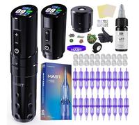 Mast Flip3 Kit per Macchina Tatuaggi Senza Fili 7 Strokes Length Aghi Tattoo Gun Professionali 2 Batterie Alimentatore Black color