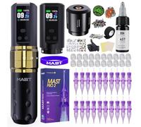 Mast Fold2 Pro Kit Tatuaggio Senza Fili Tattoo Machine Pen Professionale rotativa macchinetta tatuaggi con 2 Batterie 2000mAh, RCA Connect, Aghi e Inchiostro Nero | Set Completo Gold Color