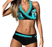 Mastectomia Costumi da bagno per le donne con tasca Terre End Bikini da donna a vita alta Bikini a due pezzi Costume da bagno Twist Hook Eye Cinghie regolabili, Blu-6., XL