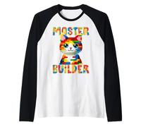 Master Builder Block Building Toy Kids Girls Cat Lover Maglia con Maniche Raglan