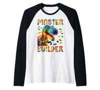 Master Builder Bricks Blocks Play Toys T-Rex Dinosaur Maglia con Maniche Raglan