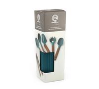 Master Chef Junior - Set di utensili da cucina, 6 pezzi, in legno e silicone, colore: blu tacchino