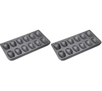 Master Class Vassoio per madeleine con antiaderente PTFE, PFOA e BPA, robusto acciaio al carbonio spesso 1 mm, stampo per torte a 12 fori, 40x 20 cm, grigio (Confezione da 2)