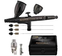 Master Elite Plus Ultimate Airbrush Set, Model 120 - Elite Level Spray Performance Dual-Action Gravity Feed Airbrush Kit with 3 Tips 0.2, 0.3 and 0.5 mm, 2 Cups, Filter, Case - Auto Art Cake Hobby