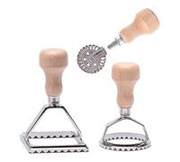 MASTER FENG Stampo Ravioli, Stampo con Manico in Legno e Bordo Scanalato Pressa per Pasta Attacco da Cucina con Rotella Tagliapasta - 3 Set