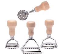 MASTER FENG Stampo Ravioli, stampo con manico in legno e taglierina per pasta con bordi scanalati Attacco da cucina con rotella tagliapasta - 4 Set