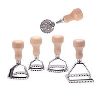 MASTER FENG Tagliapasta per stampi per ravioli a cuore, stampo con manico in legno e taglierina per pasta con bordi scanalati Attacco da cucina con rotella tagliapasta - 5 Set