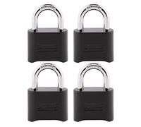 Master Lock, 178EC4, lucchetto a combinazione personalizzabile, per interni ed esterni, resistente alle intemperie, con codice resettabile, per cancelli e armadietti, confezione da 4