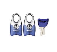 Master Lock 4630EURTAST Set Lucchetti Mini-Fusion, Apertura a Chiave Unica, Rosso/Blu/Viola/Verde, 20 mm, 4 Pezzi