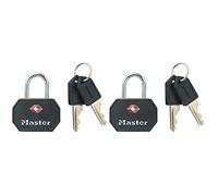 Master Lock 4681EURTBLK Confezione da 2 Lucchetto per bagagli in alluminio approvato dalla TSA, Nero, 4 x 3 x 2.2 cm