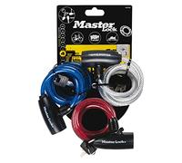 Master Lock 8127EURTRI Lucchetto Bici, Chiave, 1.8 m Cavo, Esterno, Set di 3, Pack Famiglia, Ottimo per Proteggere Bicicletta, Skateboard, Passeggino, Falciatore, Attrezzature Sportive