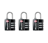 Master Lock Lucchetto per bagagli, approvato dalla TSA, colore nero, con corpo largo e grillo in acciaio sottile e resistente, chiusura con cerniera per zaini, bagagli, confezione da 3, 4680BLKEC3