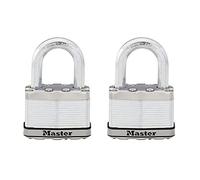 Master Lock M15XTLFCCSEN Lucchetto in acciaio laminato largo 5,3 cm, diametro 1,2 cm, distanza con arco da 3,8 cm, confezione doppia, arco da 3,8 cm