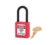 Master Lock 406RED Lucchetto di Sicurezza in Materiale Termoplastico per Installazione Elettrica, Rosso, Archetto 3,8 x 2 cm