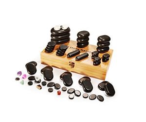 Master Massage Hot Stone - Pietre riscaldanti per massaggi, in scatola di bambù, 60 pezzi