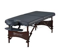 Master Massage Newport - Lettino da massaggio portatile con cuscino denso da 6,3 cm, legno massello tinto noce, cavi di supporto in acciaio, cuscini e accessori, blu reale, 76,2 cm