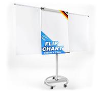 Master of Boards Flipchart - supporto di presentazione con basamento rotondo a rotelle bloccabili - scrivibile, cancellabile, magnetico, supporto di cambio rapido per blocchi di carta (Shark Premium)