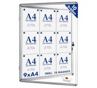 Master of Boards Mob Bacheca 4xA4 Resistente alle intemperie incl. 8 magneti Box Informazioni Bacheca Magnetica e scrivibile Bacheca per Poster con Cornice in Alluminio e Vetro Acrilico (9 x A4)