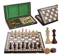 Master of Chess Dama e Scacchi Gioco da Tavola da Torneo 2 in 1 - Scacchiera in Legno 50 cm - Grandi Scacchiera Portatile Staunton NO.5 - Set di Scacchi Metallo Pieghevoli per Bambini e Adulti