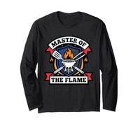 Master of The BBQ Flame Funny Dad Grilling Crest Cookout Maglia a Manica