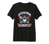 Master of The BBQ Flame Funny Dad Grilling Crest Cookout Maglietta Premium