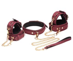 Master Series Master Series - Set Manette 6 Pezzi BDSM in Pelle Scamosciata con Collare e Manette - Borde