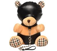 MASTER SERIES Orsetto bondage con cappuccio per uomini, donne e coppie. Morbido orsacchiotto a tema BDSM animale farcito medio. Regalo carino e sexy. 1 pezzo, beige e nero.