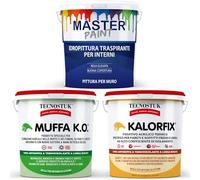 MASTERBRICO Kit Antimuffa per Muri Interni con Pittura Bianca - Muffa ko Kalorfix, Master Paint, Pittura Antimuffa per Interni (POCA MUFFA)