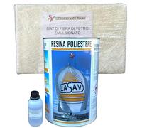 MASTERBRICO Kit Resina Poliestere 5 L + Fibra di Vetro 1 m² - Sistema Completo per Laminazione, Riparazione e Costruzione di Parti in Composito, Nautica e Stampi (Con Catalizzatore)