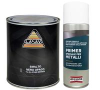 MASTERBRICO Kit Smalto Nitrosintetico Nero Opaco 750 ml + Fondo Riempitivo Speciale Metalli 400 ml - Sistema Completo per Primer e Finitura su Metallo e Superfici Industriali