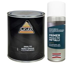 MASTERBRICO Kit Smalto Nitrosintetico Nero Opaco 750 ml + Fondo Riempitivo Speciale Metalli 400 ml - Sistema Completo per Primer e Finitura su Metallo e Superfici Industriali