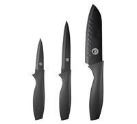 MasterChef Coltelli da Cucina, Set Coltello Chef di Acciaio Inox | per Carne & Verdure, Lama Affilato, Prova di Calore, Manici Neri, Lavabile in Lavastoviglie, Professionali, 3 Pezzi Piccolo