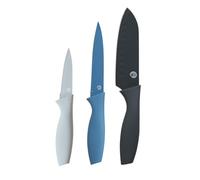 MasterChef Coltelli da Cucina, Set Coltello Chef di Acciaio Inox | per Carne & Verdure, Lama Affilato, Prova di Calore, Manici Blu, Lavabile in Lavastoviglie, Professionali, 3 Pezzi Piccolo