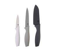 MasterChef Coltelli da Cucina, Set Coltello Chef per Carne & Verdure, Lama Affilato, Acciaio Inox, Prova di Calore, Manici Grigio, Lavabile in Lavastoviglie, Professionali, 3 Pezzi Piccolo