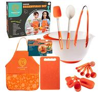 MasterChef Junior Set di accessori da cucina, 9 pezzi, include ricette, grembiule, tagliere, ciotola, misurini, cucchiai, fatti in casa