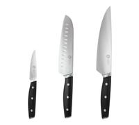 MasterChef Set Coltelli da Cucina Professionali: Chef, Santoku, Spelucchino | Acciaio Inox ad Alto Carbonio, Manici Tripli Rivettati, Codolo Pieno con Bolster, 3 Pezzi