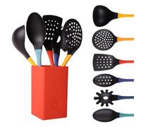 MasterChef Utensili Cucina con Porta, Mestoli, Spatola, Cucchiaio, Leccapentole, Set Pasticceria e Altro AntiGraffio e Resistente al Calore, Casa Accesori Antiaderente, Multicolor, Nylon