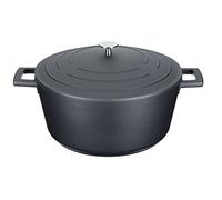 MasterClass Casseruola con coperchio, grande 5L/28 cm, leggera in alluminio fuso, sicura per forno e piano cottura a induzione, nera