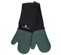 MasterClass Guanti da forno in silicone, guanti resistenti al calore con imbottitura in cotone, guanti antiscivolo su entrambi i lati per cucinare e cuocere, privi di BPA, nero/verde scuro