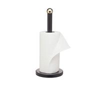 MasterClass Porta rotolo da cucina nero con inserti in ottone, acciaio inox, 15 x 15 x 35 cm