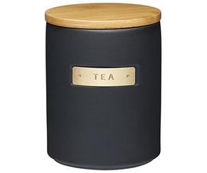 MasterClass Porta tè in gres e ottone con coperchio ermetico in bambù, 1 L (1,75 pt) - Nero