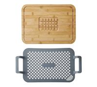 MasterClass, Set per arrosti da 2 pezzi, con manici, innovativo, con griglia in silicone e tagliere, per tagliare e servire, resistente al calore, in silicone atossico, adatto per teglie da 50-40 cm