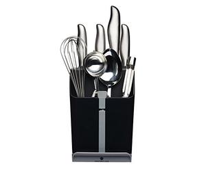 MasterClass Smart Space Blocco coltelli e portautensili tutto in uno con affilacoltelli in ceramica, 15,5 x 14,5 x 20,5 cm (6'' x 5,5'' x 8'') - Nero / Grigio