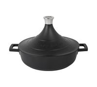 MasterClass - Tajine in alluminio pressofuso con coperchio a cono auto-irrorante, antiaderente, da 4 l, rotonda, per piano cottura anche a induzione e forno, adatta a lavastoviglie, 28 cm, nero